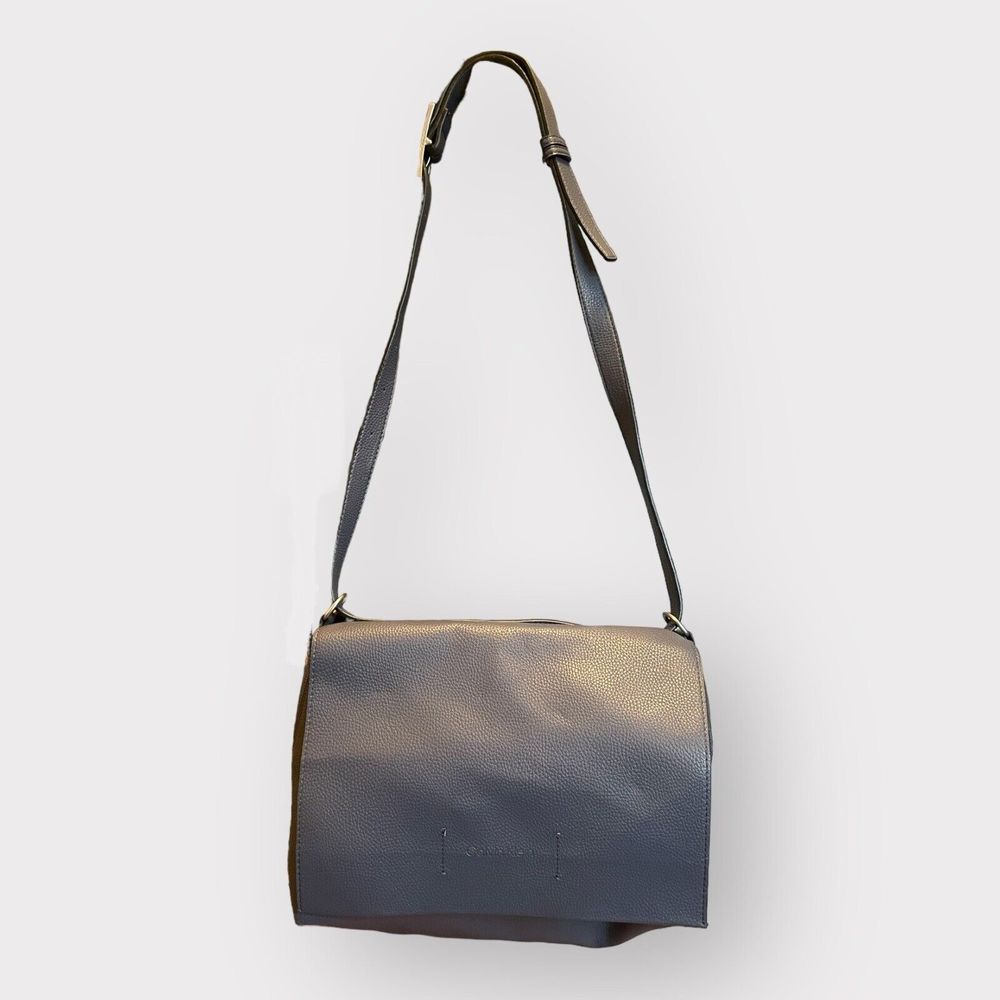 Calvin Klein Cross Body Messenger Bag Vegan Leather Gray Blue